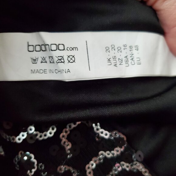 Boohoo Plus Size 16 Dress Felicity Sequin Wrap Skater Black - Picture 9 of 10